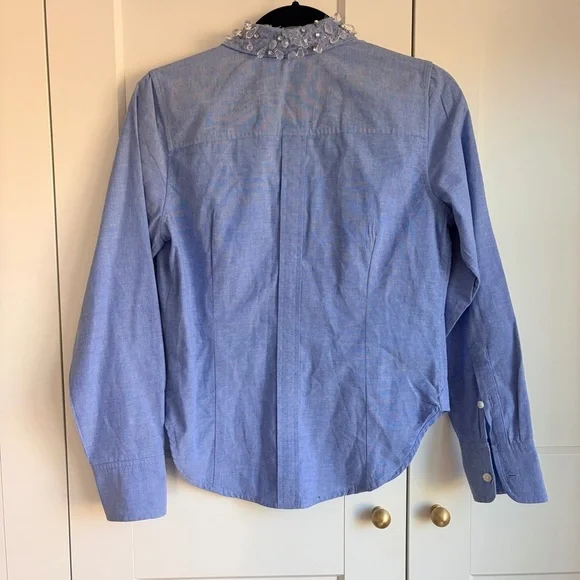 J. Crew Collection Shrunken Light Blue Cotton Button-Up | 4 - Picture 6 of 7